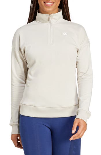Adidas Originals Women's Essentials Small Logo French Terry Quarter Zip Top In Wonder Alumina/white