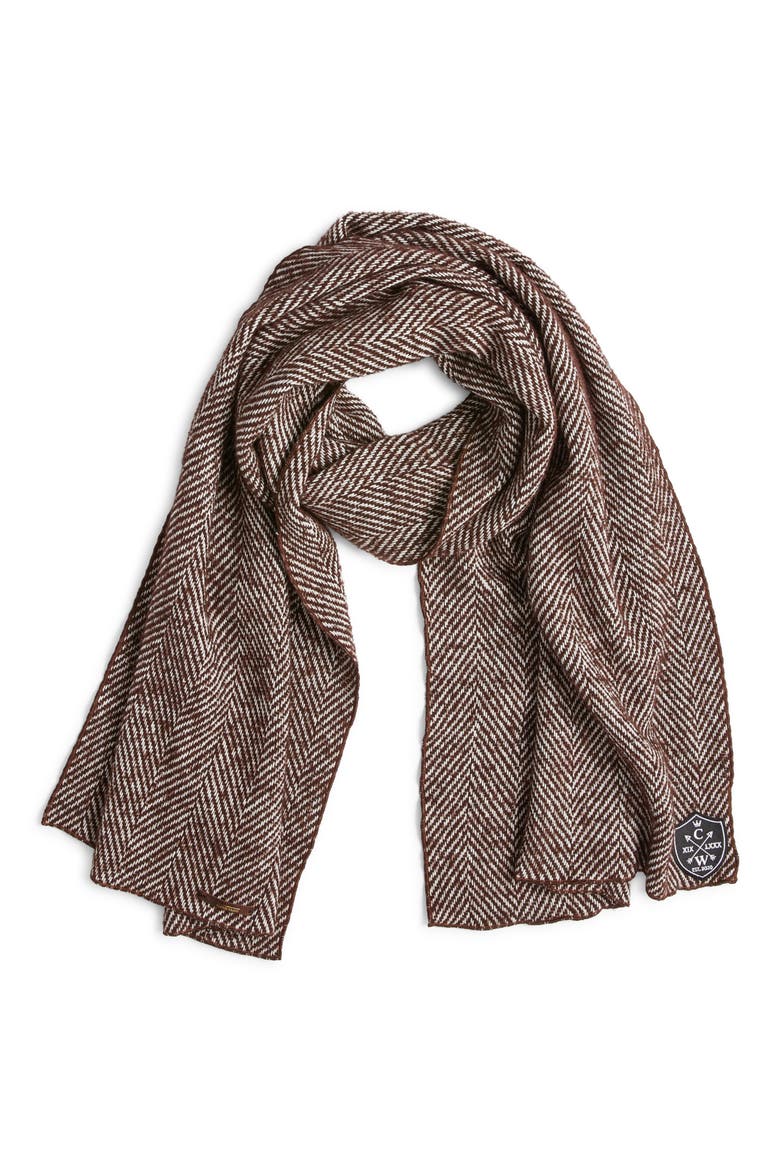 Herringbone Wool Scarf, Main, color, BROWN