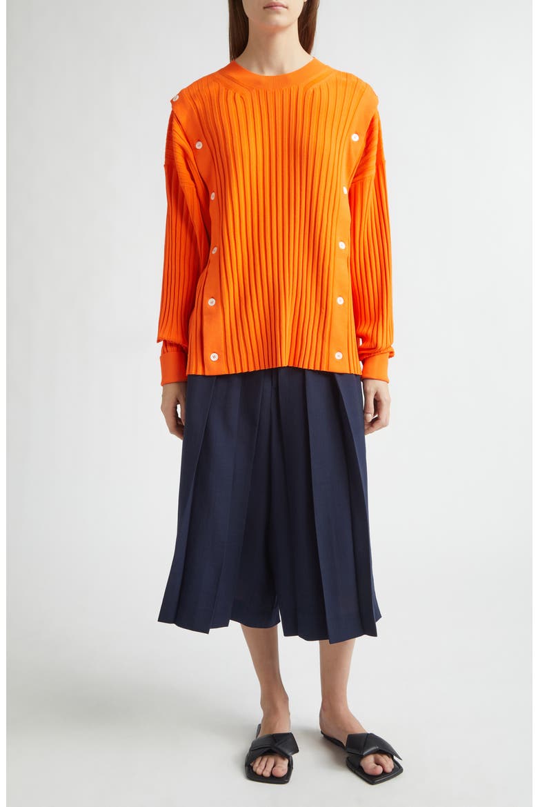 Button Detail Rib Crewneck Sweater, Alternate, color, SUNRISE ORANGE