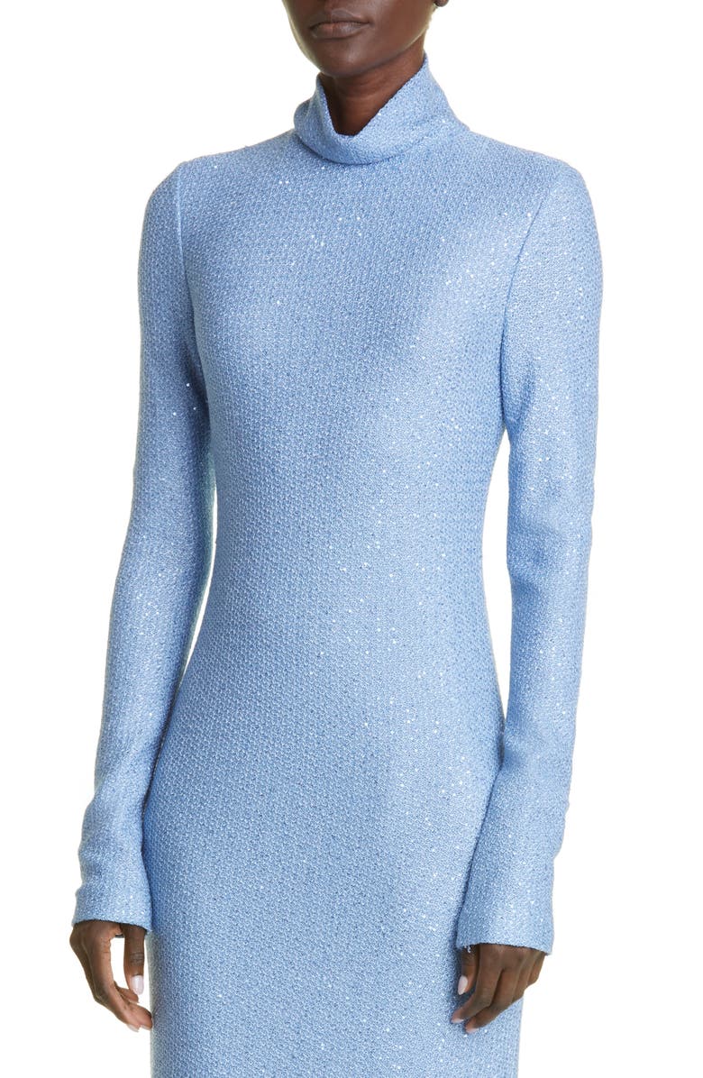 St. John Evening High Neck Long Sleeve Sequin Knit Gown, Alternate, color,