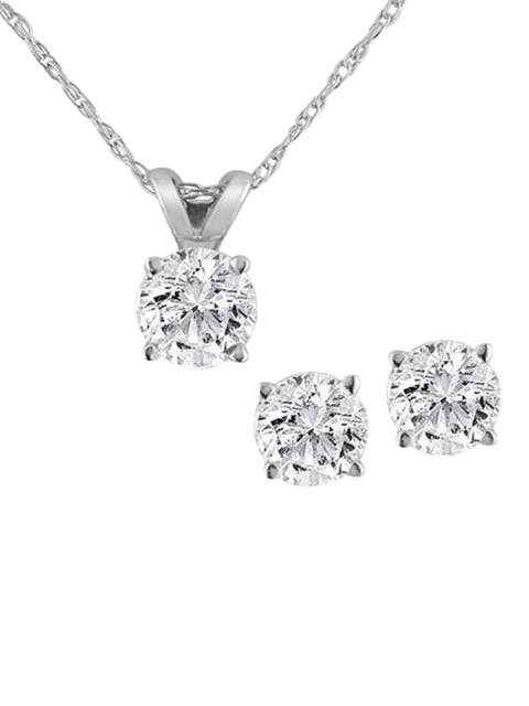 1/2Ct TW Diamond Solitaire Necklace Studs Set 14K Gold Lab Grown