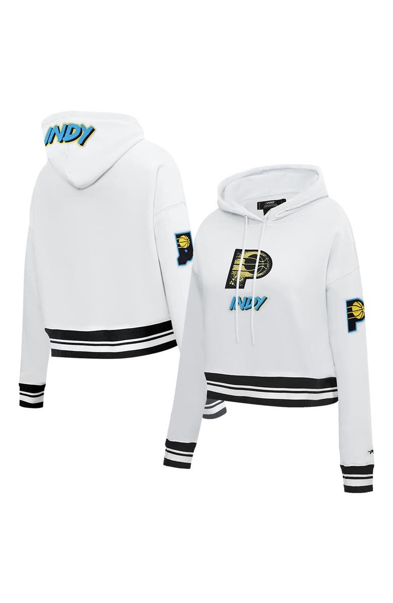 PRO STANDARD Women's Pro Standard White Indiana Pacers 2024/25 City Edition Chenille Applique Cropped Pullover Hoodie, Main, color, 