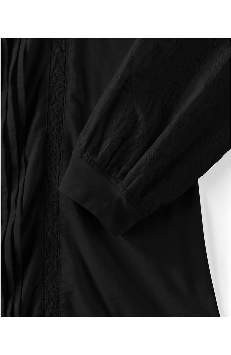 Lands' End Plus Size Lightweight Jersey Lace Mix Long Sleeve Pintuck Top, Alternate, color, Black