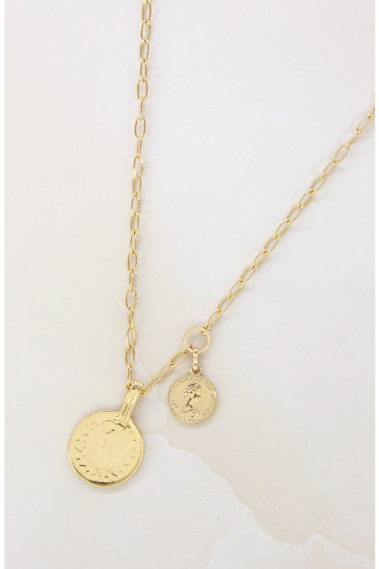Double Coin Pendant Necklace, Alternate, color, GOLD