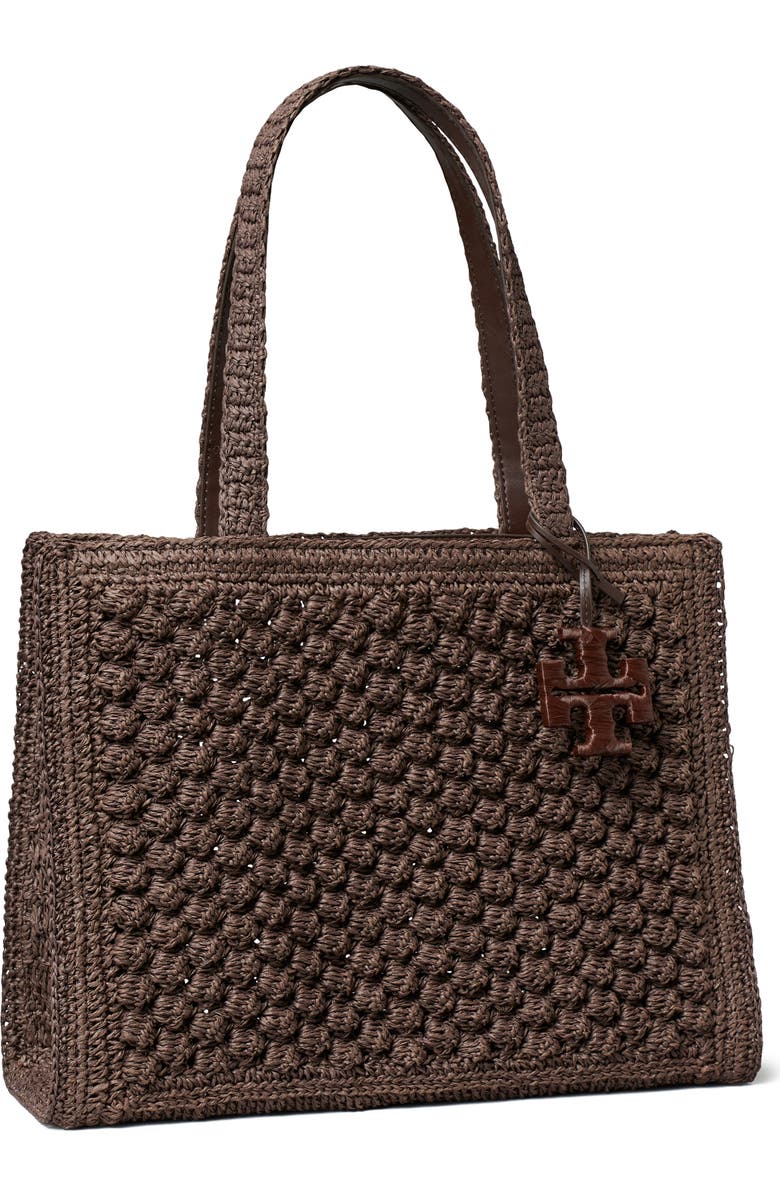 Tory Burch Ella Hand Crochet Straw Bag, Alternate, color, Dark Cocoa