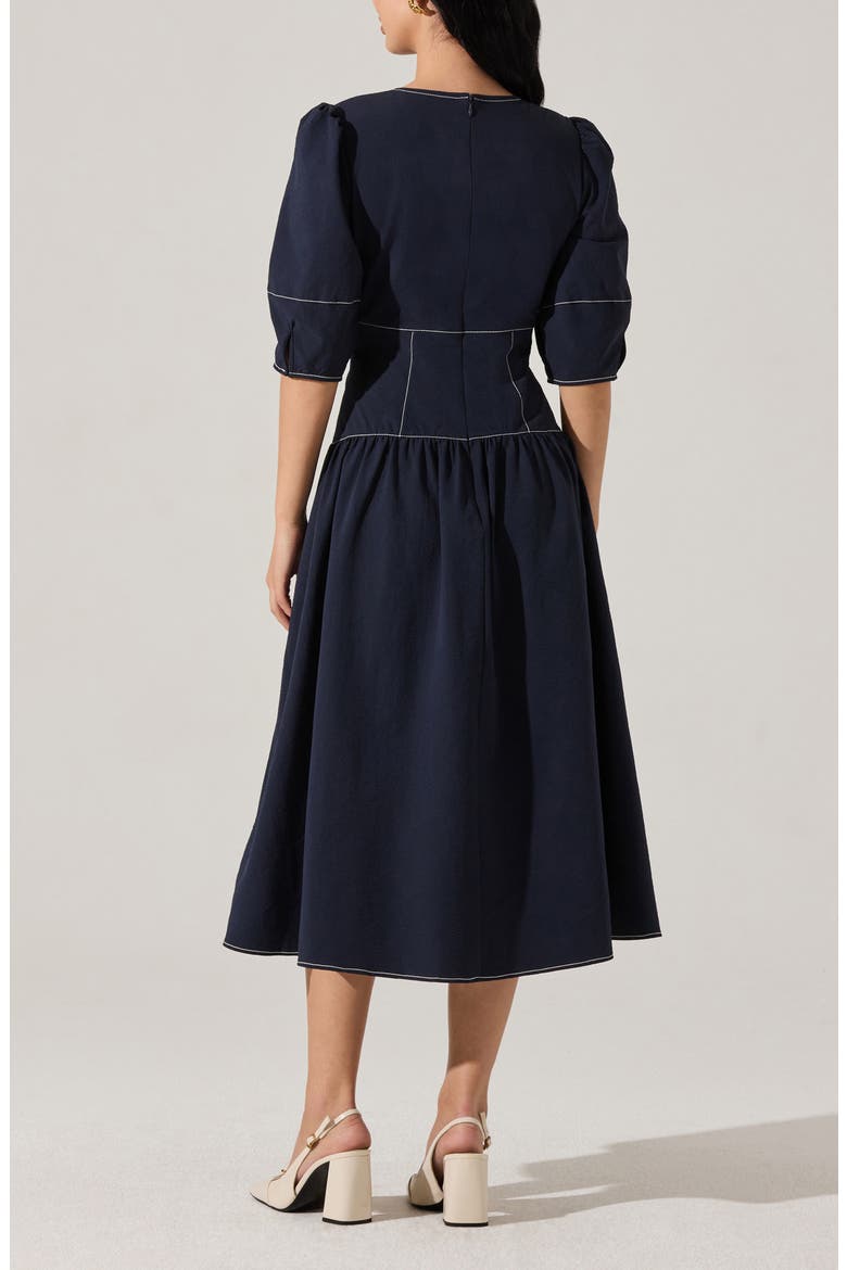 Samarra Topstitch Midi Dress, Alternate, color, NAVY