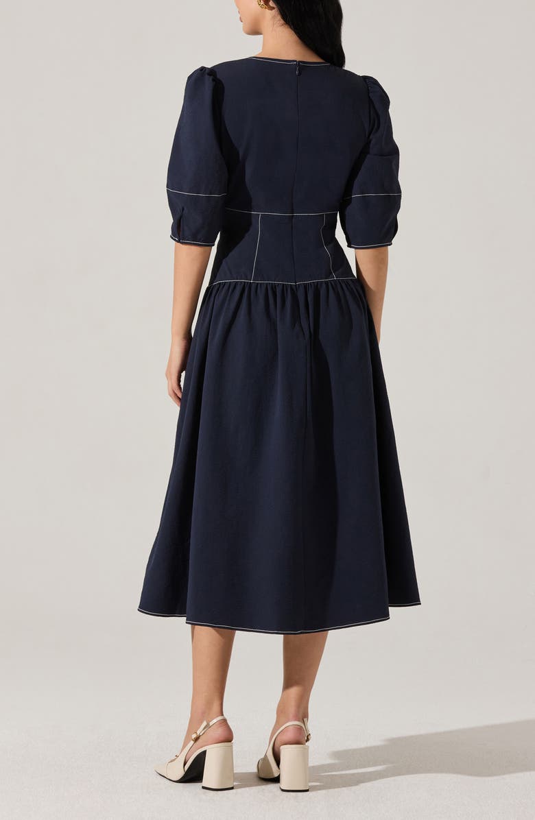 ASTR the Label Samarra Topstitch Midi Dress, Alternate, color, Navy
