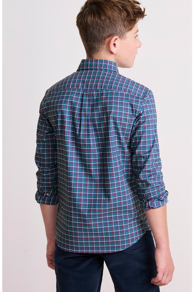 Kids' Wauwinet Tattersall Check Performance Cotton Blend Button-Down Shirt, Alternate, color, MOONSHINE