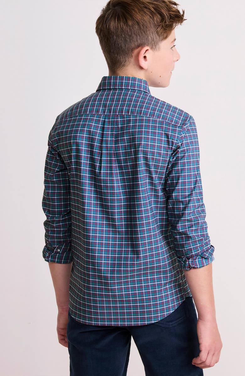 vineyard vines Kids' Wauwinet Tattersall Check Performance Cotton Blend Button-Down Shirt, Alternate, color, Moonshine