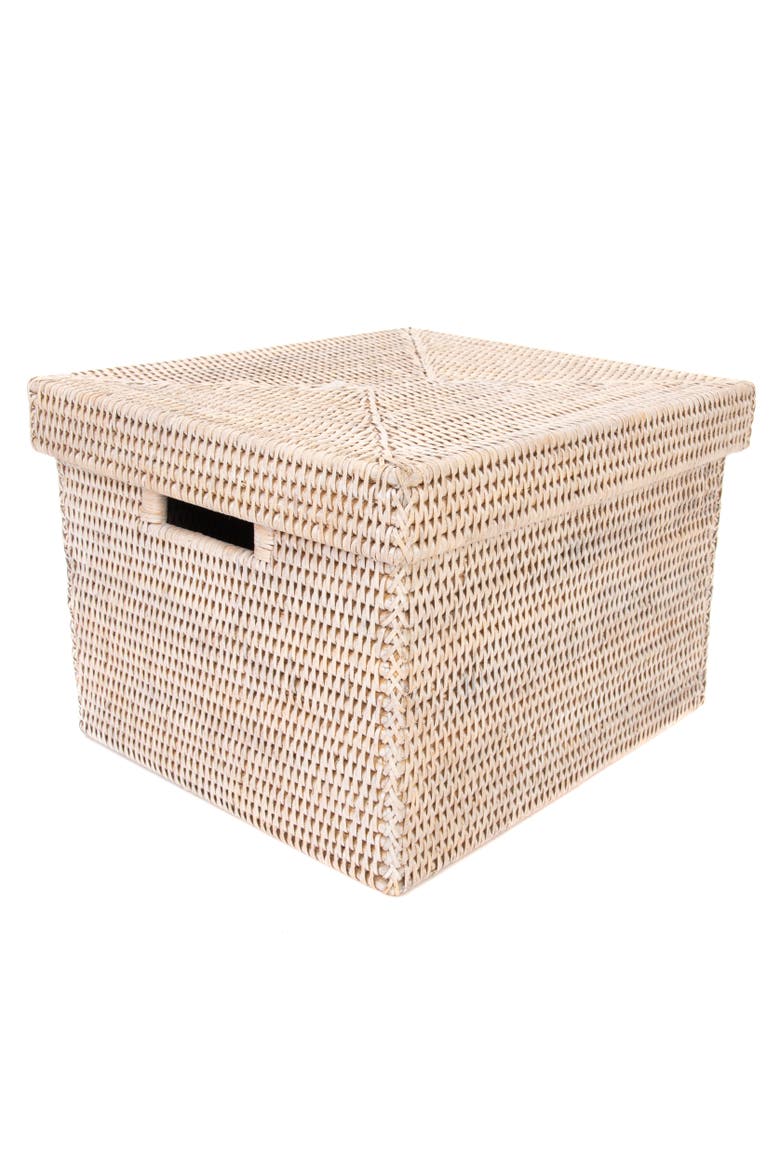 Rattan Letter File Storage Box with Lid, Main, color, White Wash