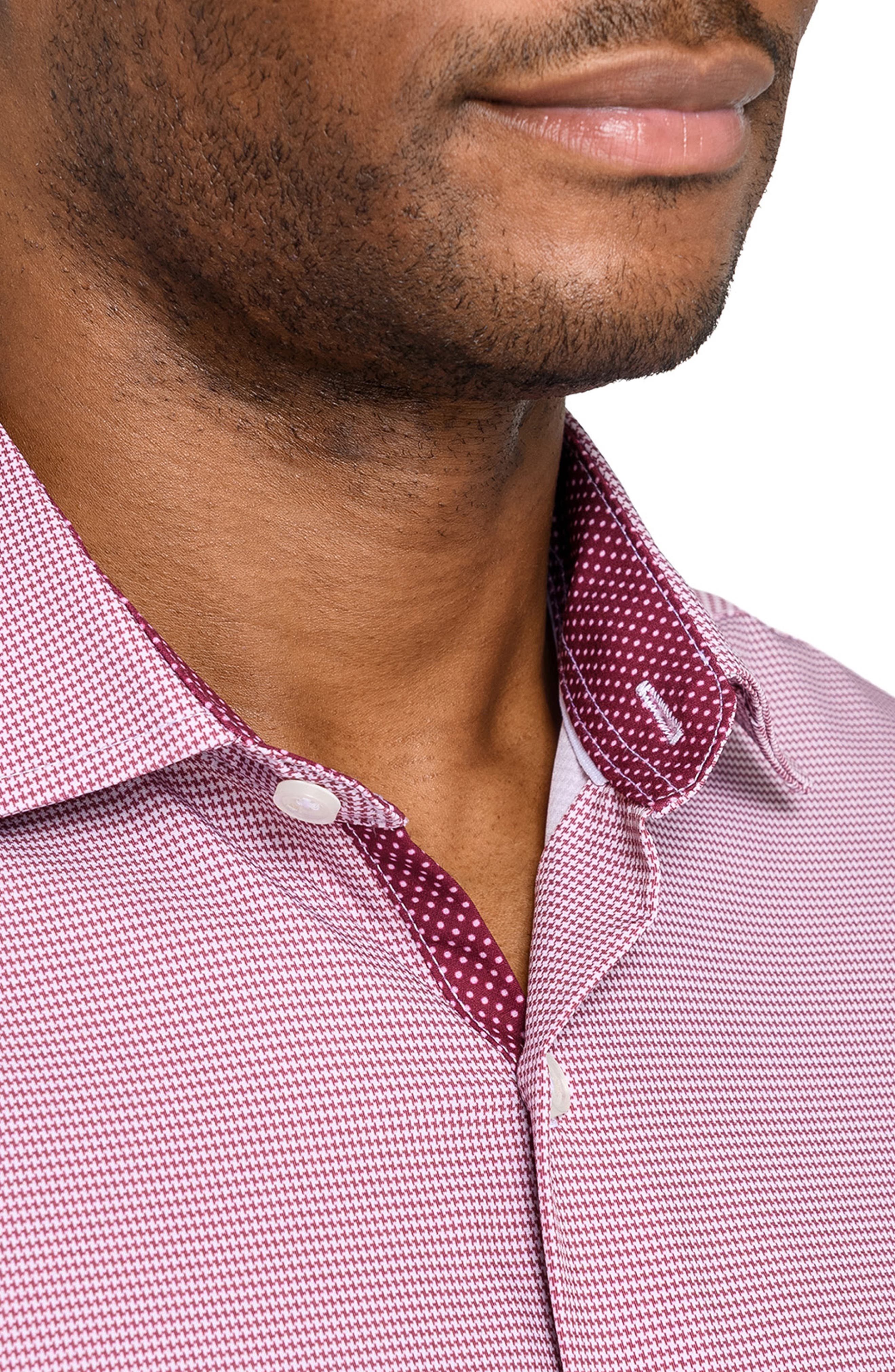 Slim Fit Red Micro Houndstooth Performance Dress Shirt - image 2
