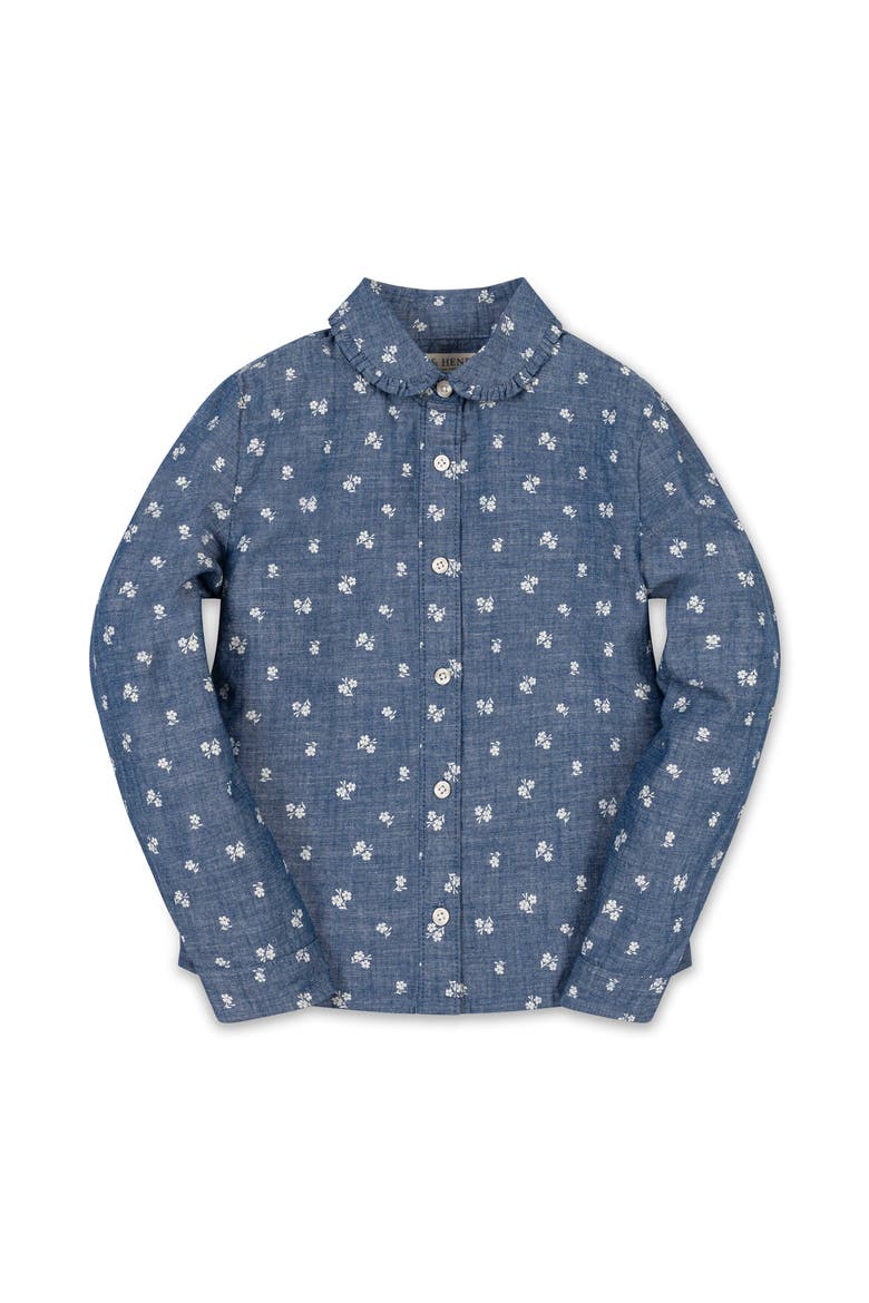 Kids' Organic Chambray Peter Pan Collar Top, Main, color, Chambray Floral