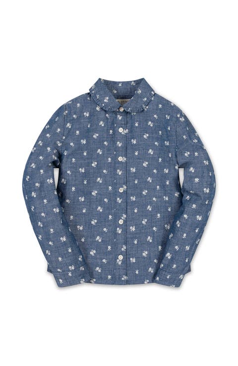 Kids' Organic Chambray Peter Pan Collar Top