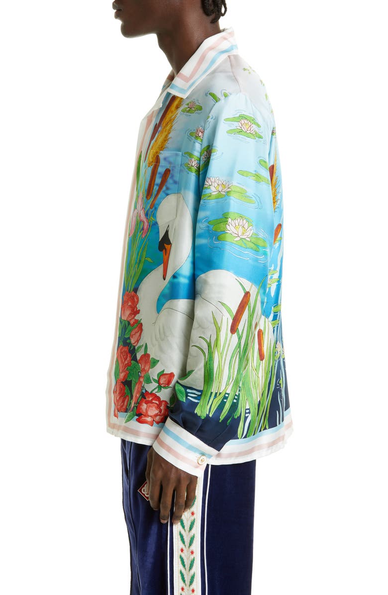 Casablanca Long Sleeve Silk Button-Up Shirt, Alternate, color,