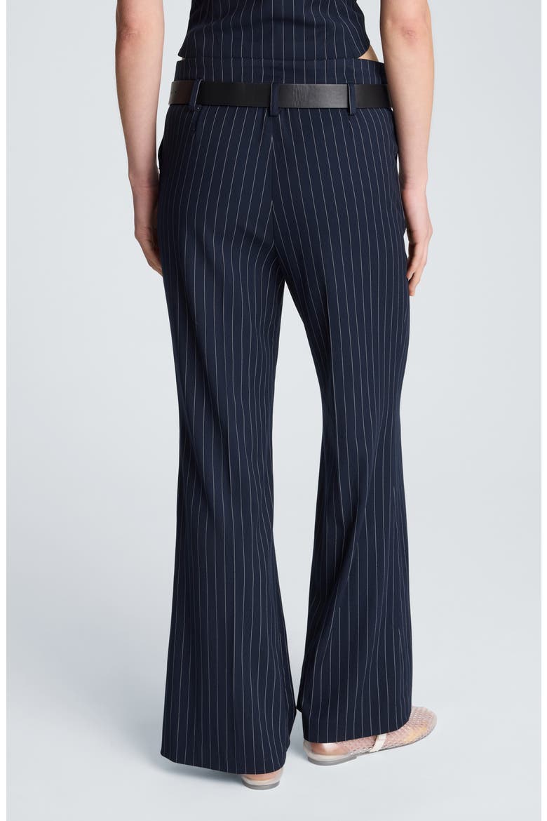 Belted Pinstripe Flare Leg Pants, Alternate, color, DK NAVY/ OYSTER