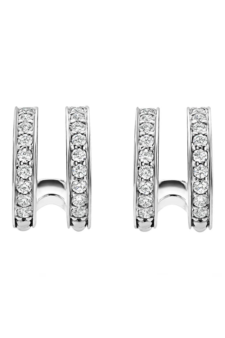 Caviar Spark Linear Diamond Double Row Hoop Earrings, Alternate, color, SILVER
