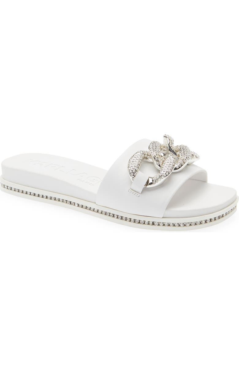 KARL LAGERFELD PARIS Jazelle Embellished Slide Sandal, Main, color, Bright White