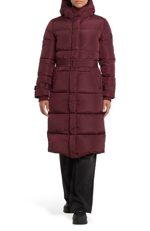 Mara Belted Maxi Puffer Coat with Removable Hood