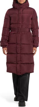 Noize Mara Belted Maxi Puffer Coat with Removable Hood