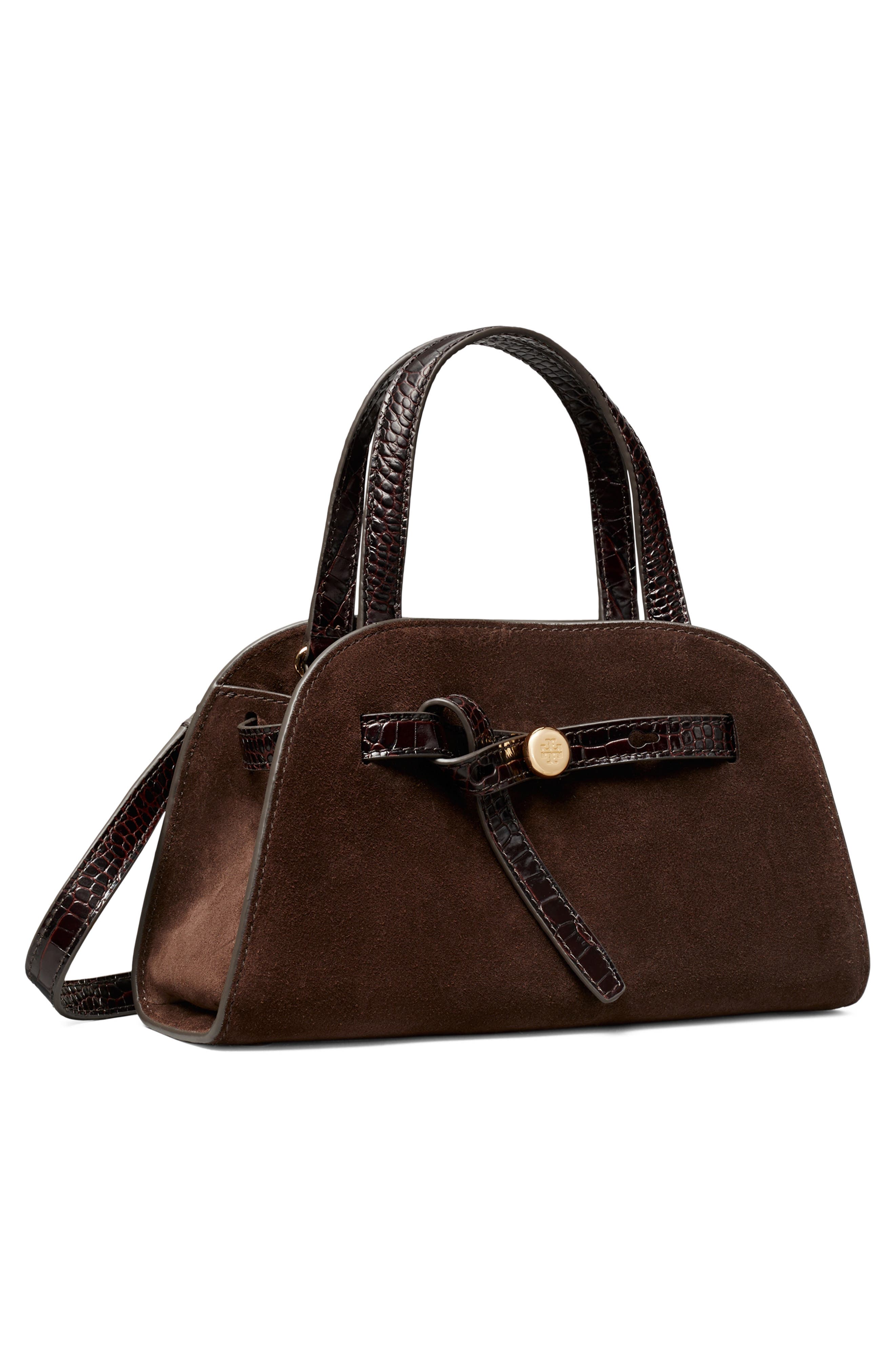 Small Romy Suede Bauletto, Alternate, color, DARK COCOA
