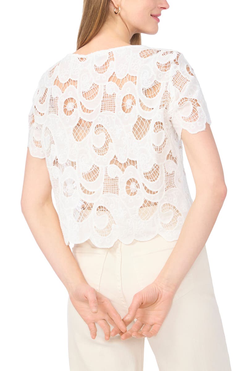 Vince Camuto Short Sleeve Lace Top, Alternate, color, Ultra White
