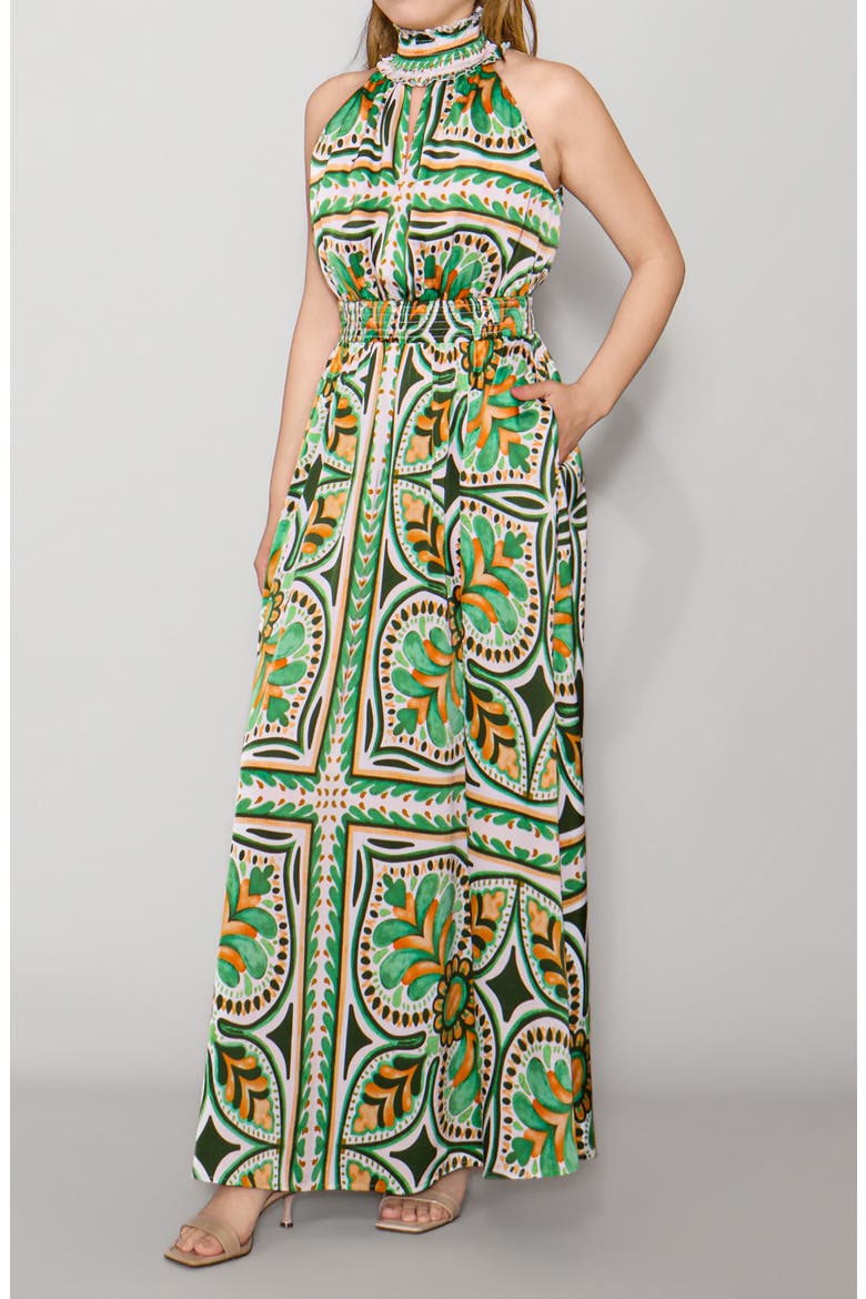 Abstract Maxi Halter Dress, Alternate, color, GREEN MULTI