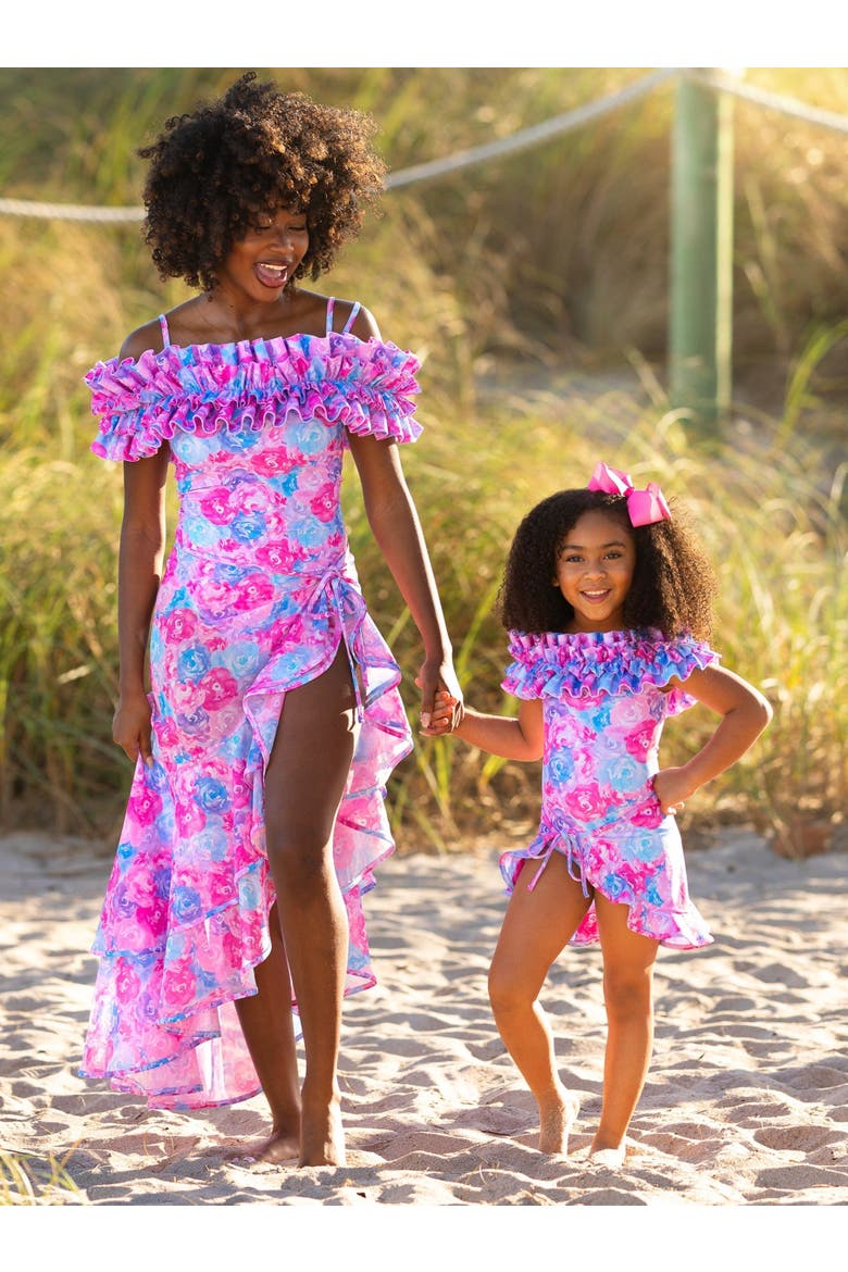 Watercolor Blooms One Piece Swimsuit, Alternate, color, Purple
