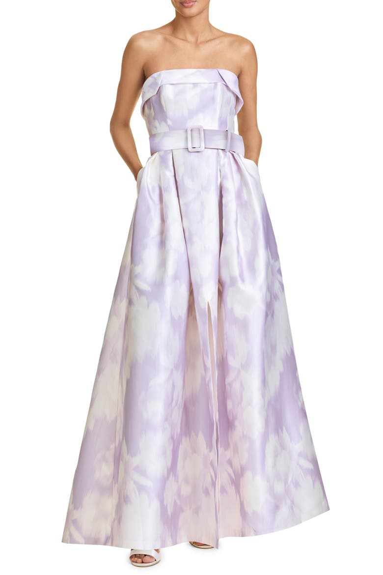 Brielle Ikat Floral Strapless Gown, Main, color, IKAT FLORAL VIOLET ICE