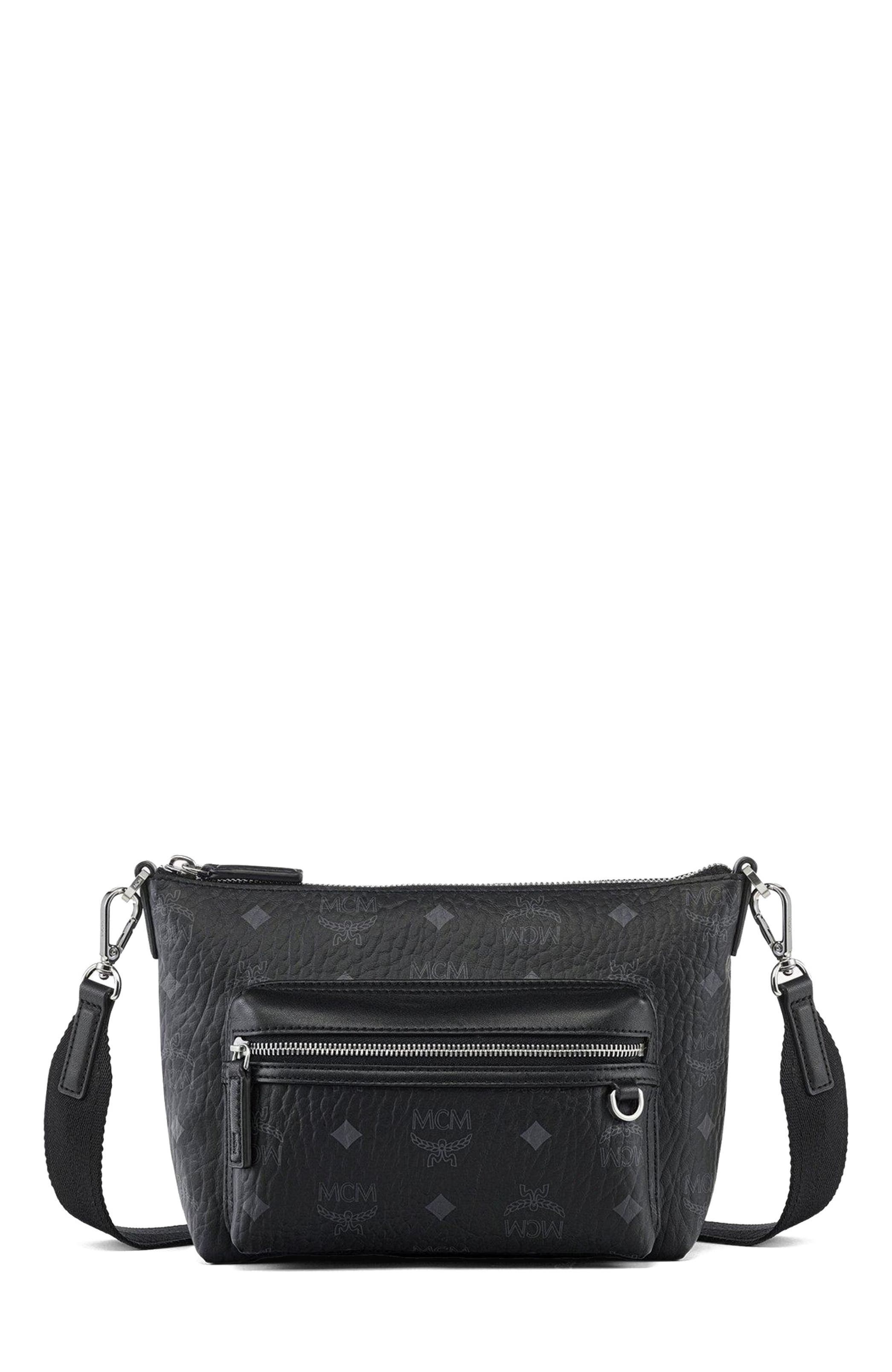 MCM Aren Crossbody in Visetos, Main, color, Black