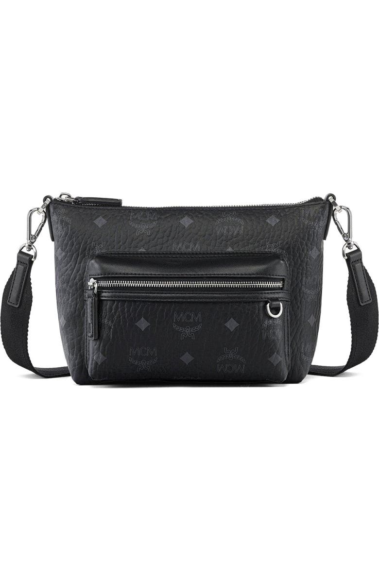 MCM Aren Crossbody in Visetos, Main, color, Black