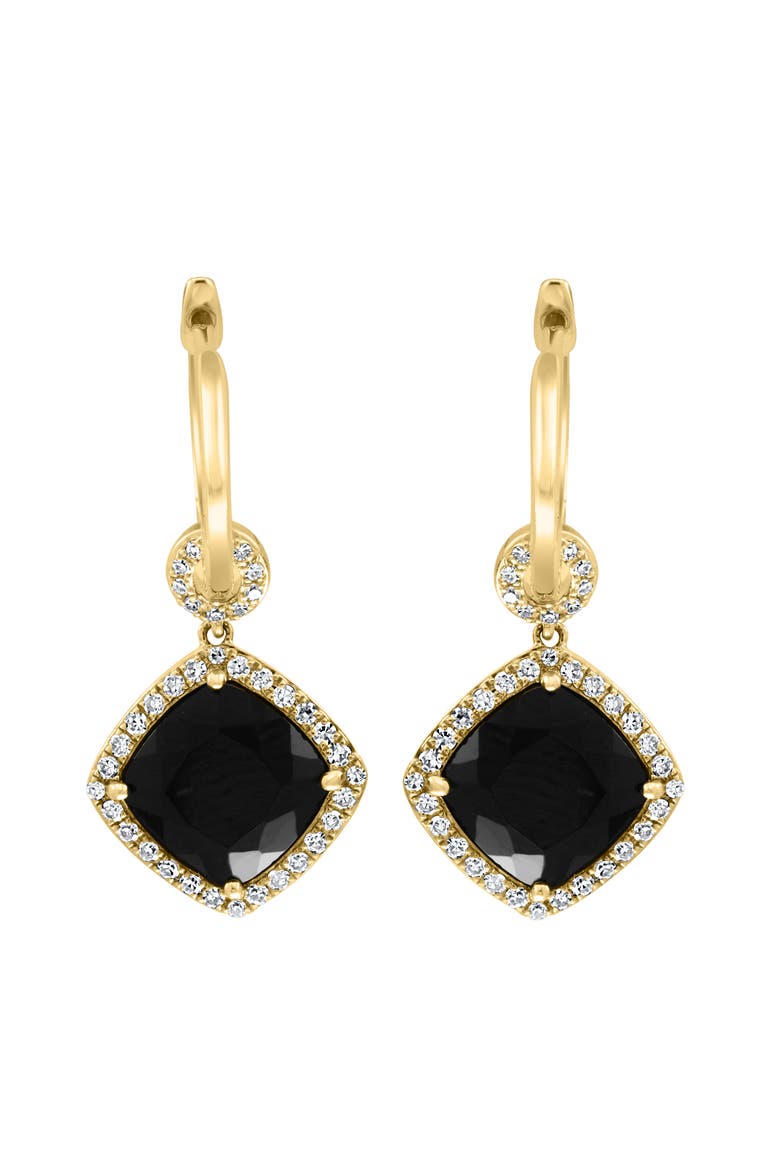 14K Yellow Gold Black Onyx Statement Diamond Huggie Earrings, Main, color, 14K Gold