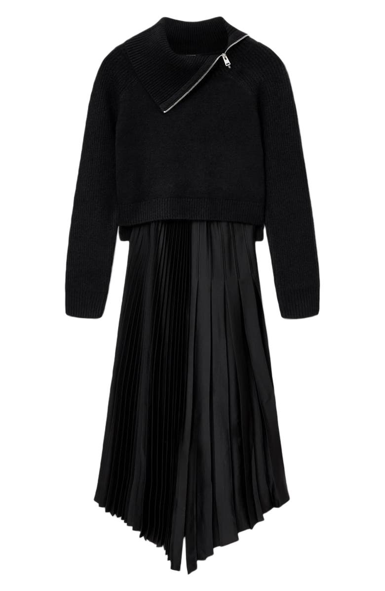 AllSaints Jax Sweater & Pleated Satin Dress Set, Alternate, color, Black