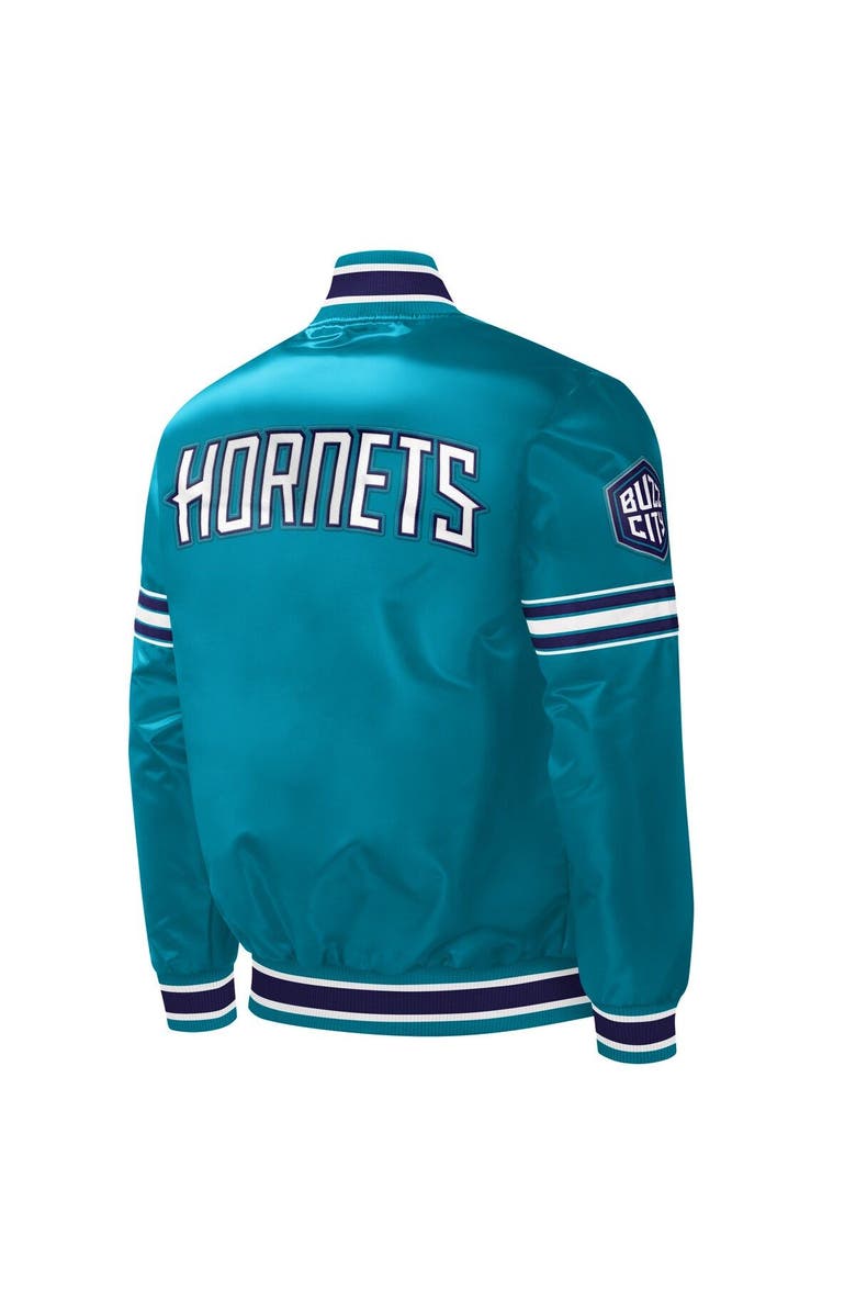 STARTER Men's Starter Teal Charlotte Hornets Slider Satin Full-Snap Varsity Jacket, Alternate, color,