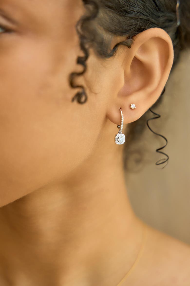 Midsummer Pave Square Shape Diamond Drop Huggie Hoop Earrings in 14K Gold, Alternate, color, 14K White Gold