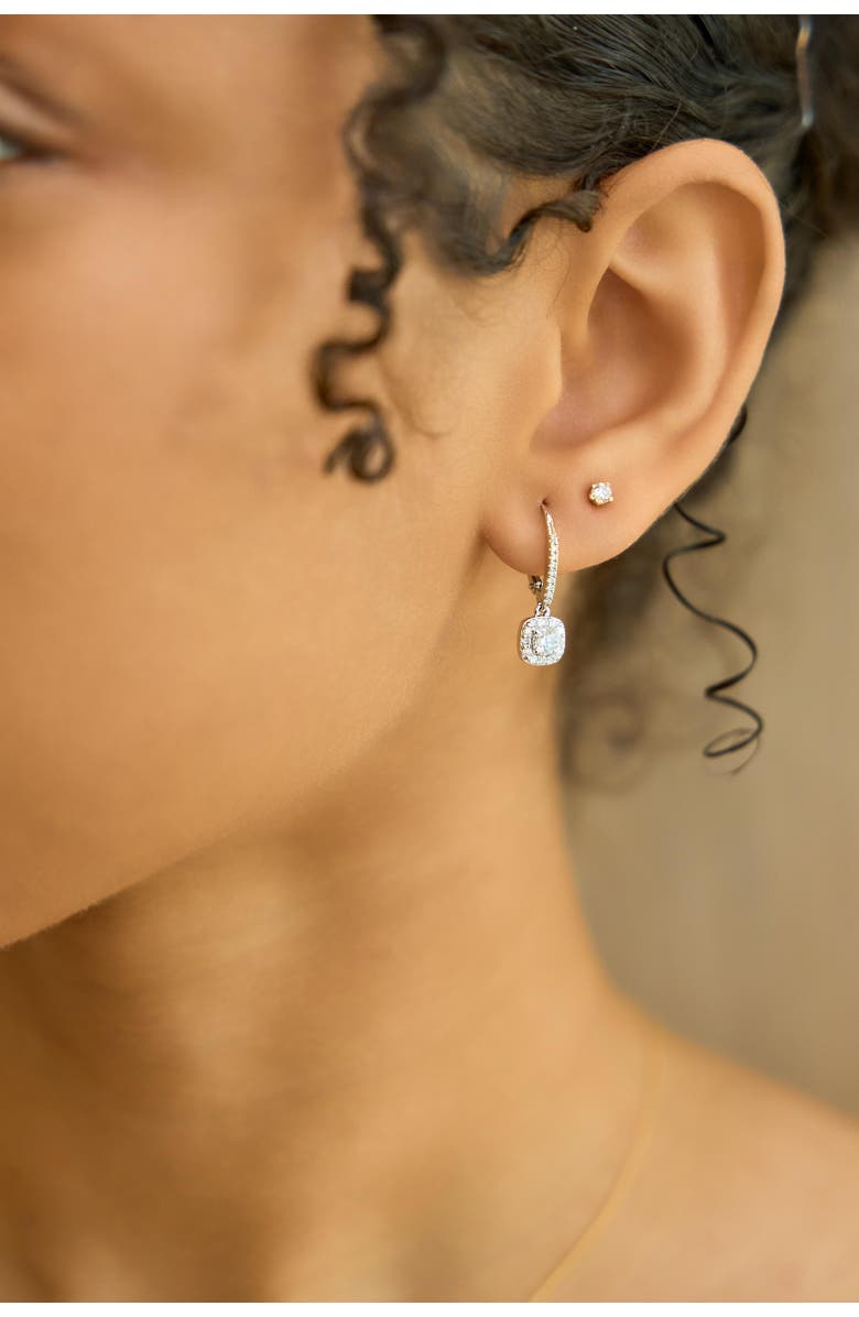 LuvMyJewelry Midsummer Pave Square Shape Diamond Drop Huggie Hoop Earrings in 14K Gold, Alternate, color, 14K White Gold