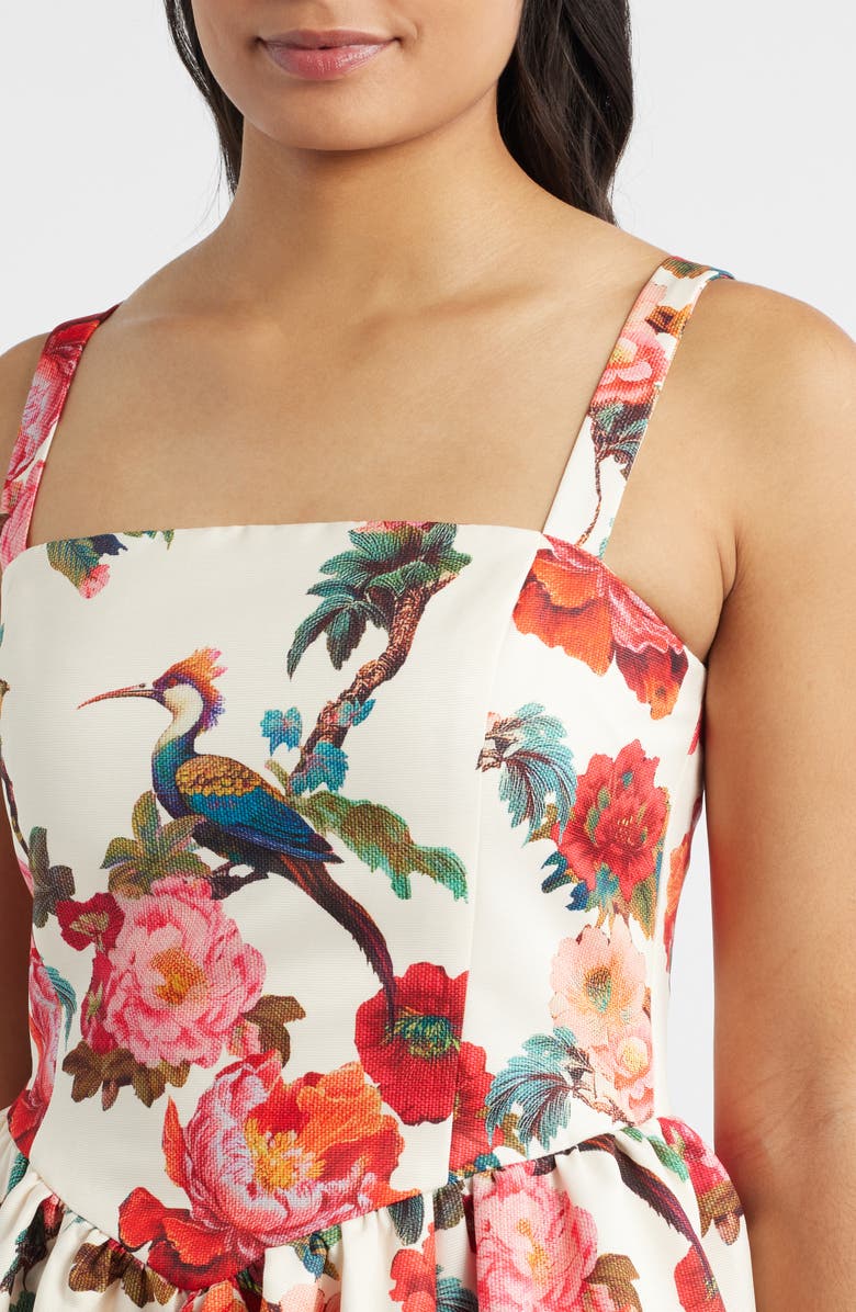 Julia Jordan Floral Basque Waist Fit & Flare Minidress, Alternate, color, Ivory Multi