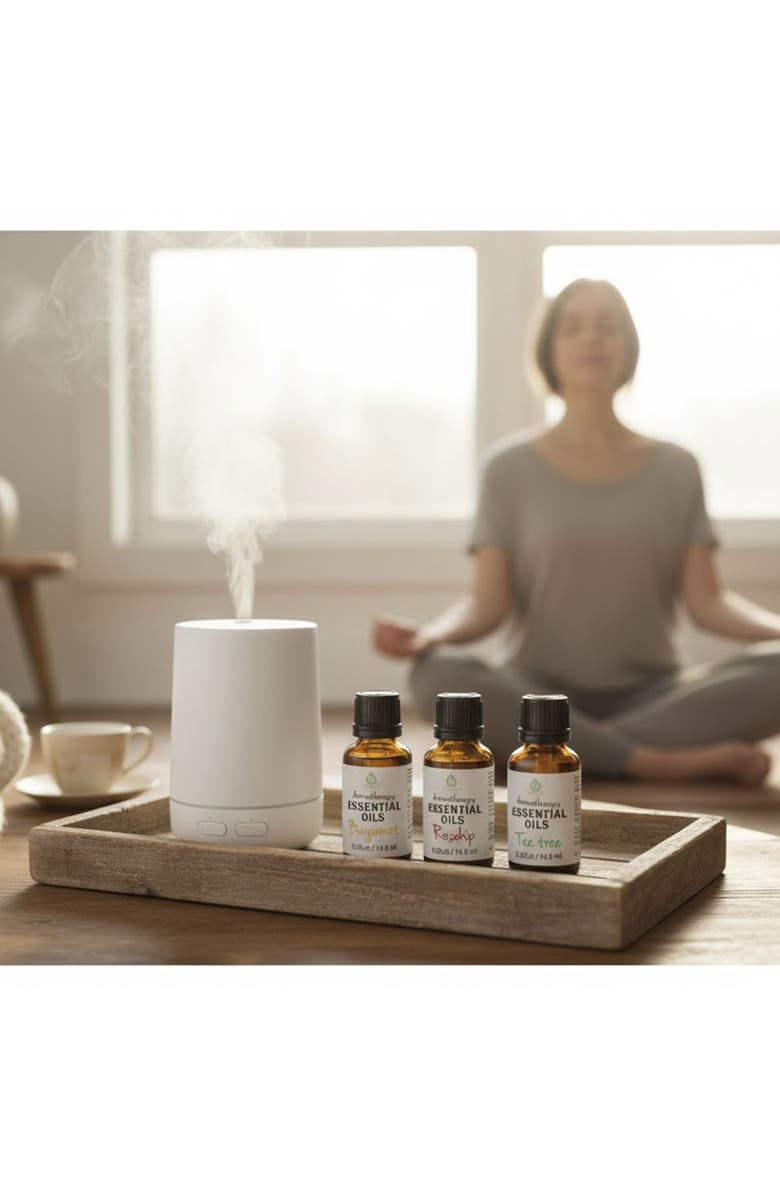 PURSONIC Aromatherapy Mood & Ambiance Bundle Essential Oils + Mist Spray for Stress Relief & Skin Harmony, Alternate, color, White