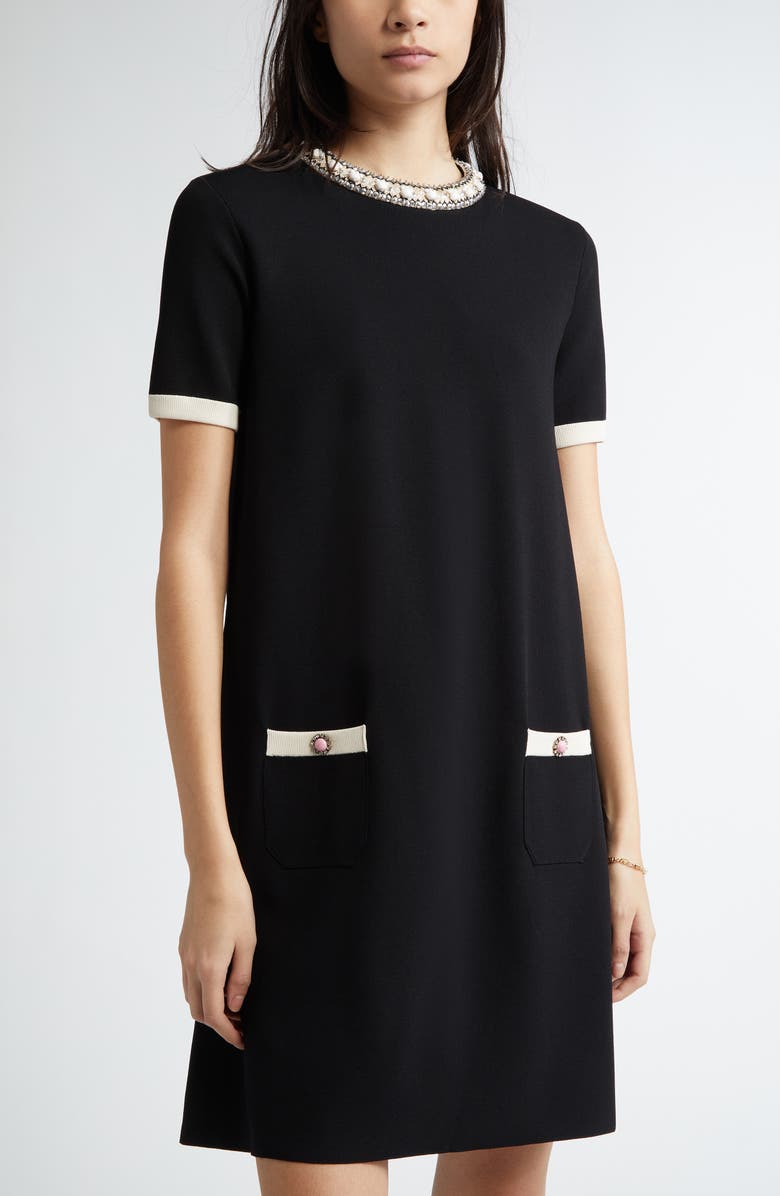 Valentino Garavani Embellished Trim Minidress, Alternate, color, Ivory/ Black