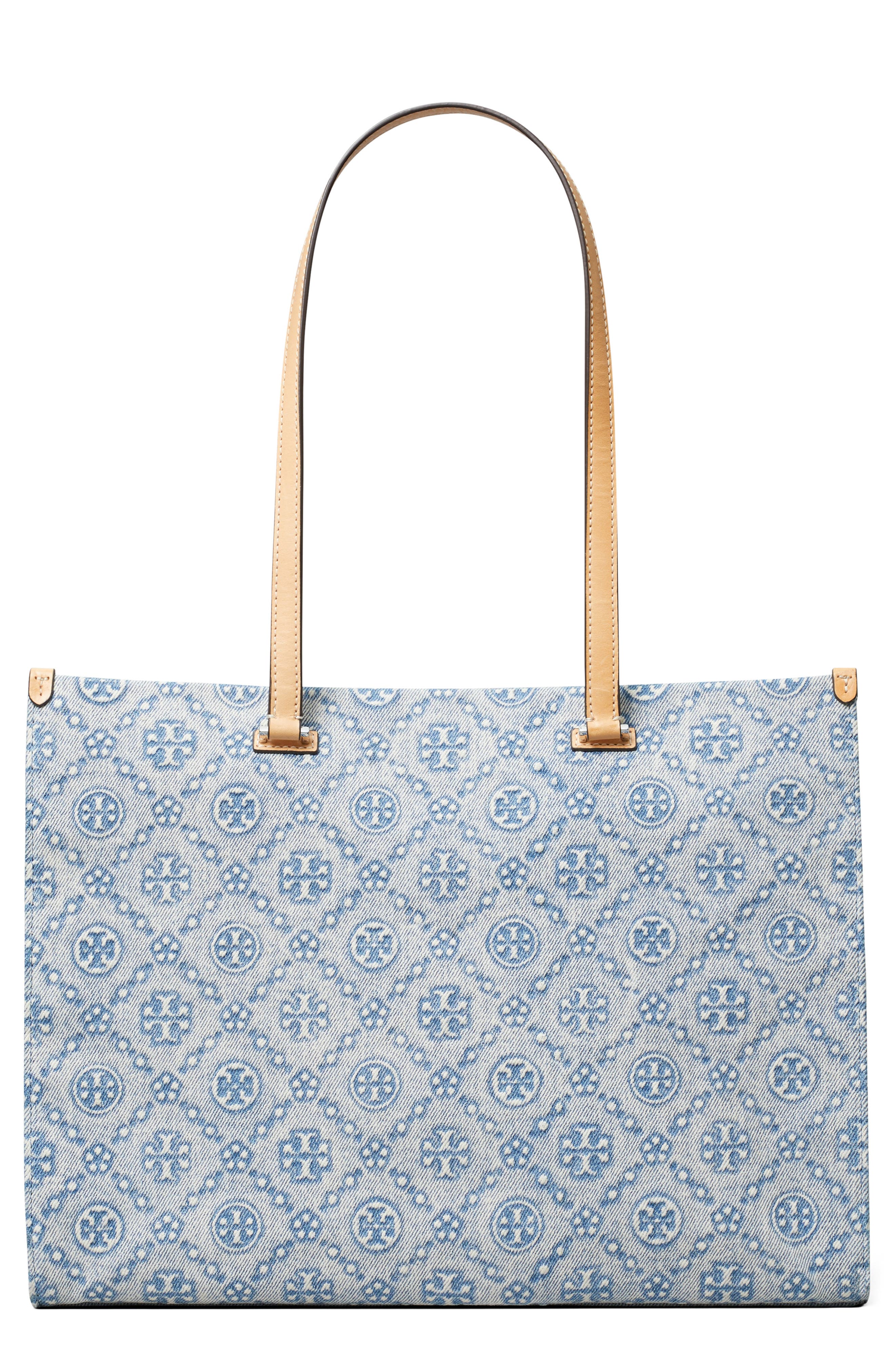 Tory Burch T Monogram Denim Tote, Main, color, Powder Blue