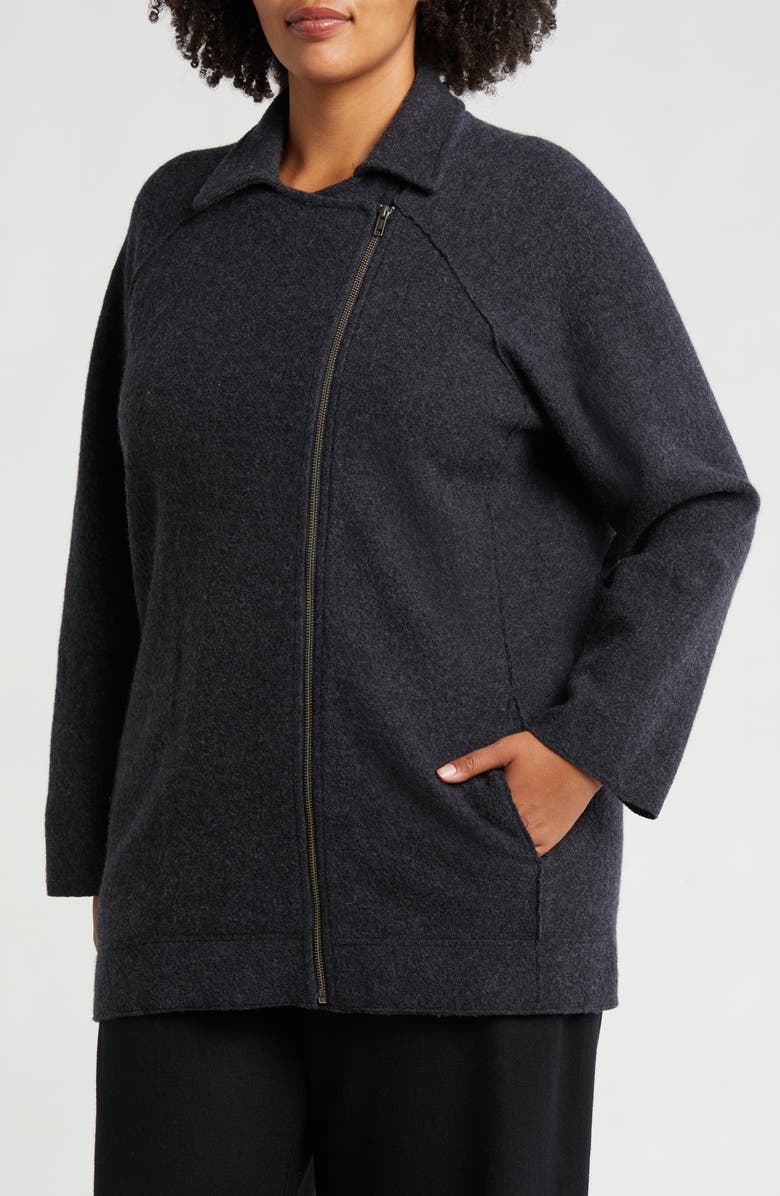 Eileen Fisher Longline Wool Motorcycle Jacket, Alternate, color, 