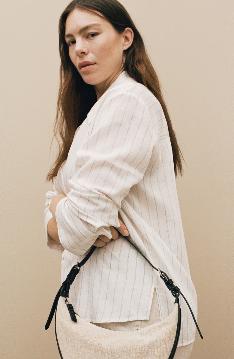 MANGO Mini Oval Linen Blend Shoulder Bag, Alternate, color,