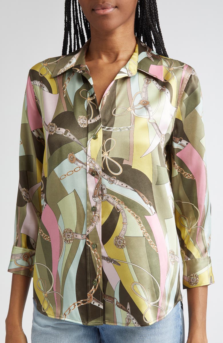 L'AGENCE Dani Three Quarter Sleeve Silk Button-Up Shirt, Alternate, color,