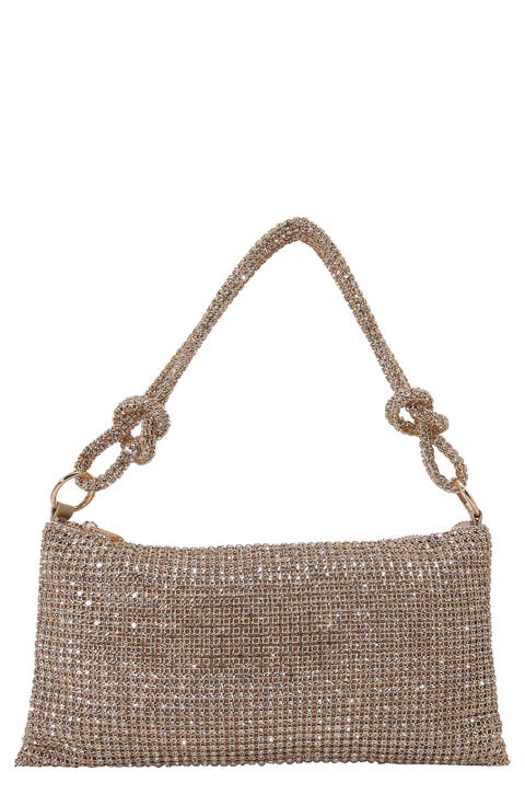 Rhinestone Top Zip Shoulder Bag