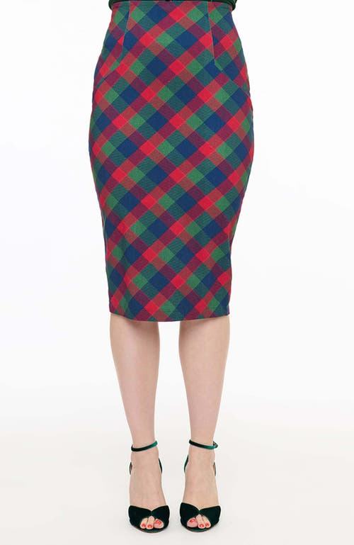 Shop Unique Vintage 1950s High Waist Tracy Wiggle Skirt In Green/red Plaid