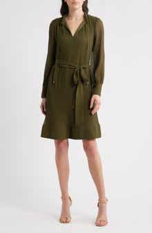 Ruffle Tie Waist Long Sleeve Dress