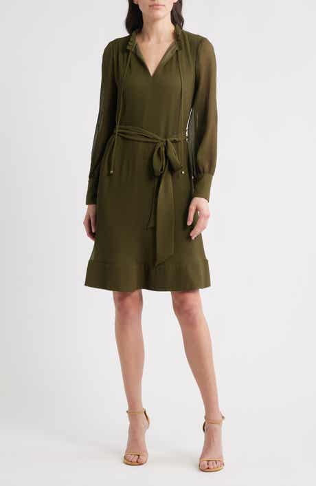 Ruffle Tie Waist Long Sleeve Dress
