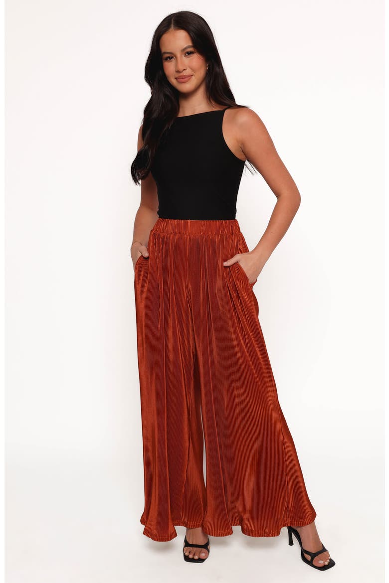 Leria Plissé Wide Leg Satin Pants, Alternate, color, BURNT ORANGE