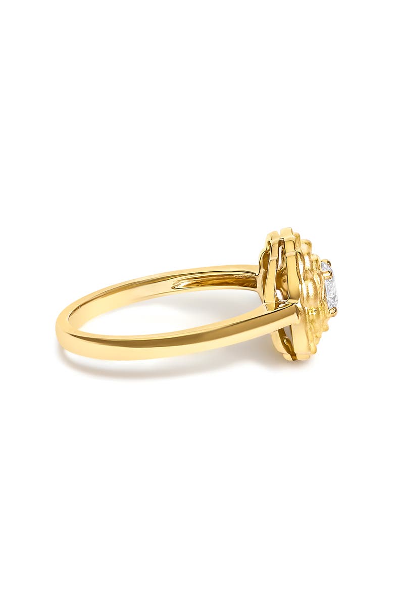 14K Yellow Gold Plated Sterling Silver 1/3 Ctw Lab Grown Diamond Floral Motif Solitaire Ring, Alternate, color, Yellow Gold over Silver