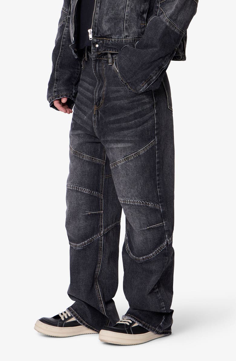 mnml Paneled Moto Kick Flare Jeans, Alternate, color, Washed Black