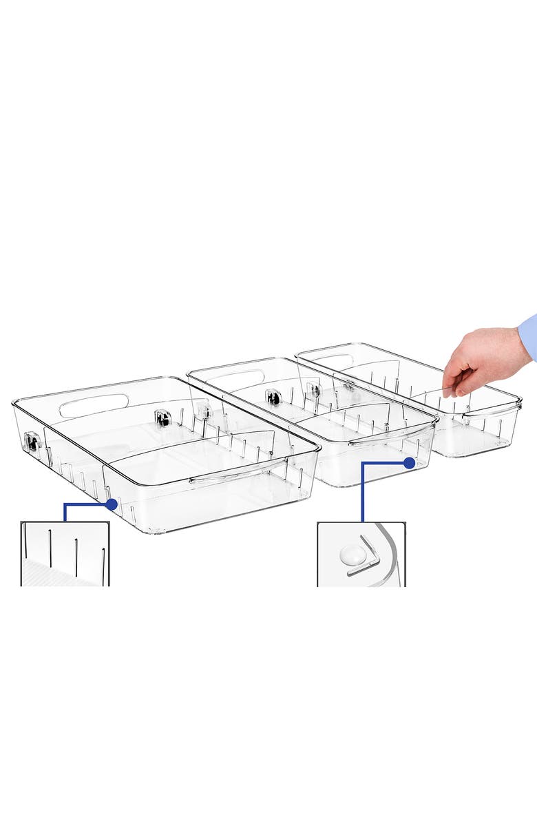 SORBUS Set of 3 Flat Clear Organizing Wheeled Bins, Alternate, color, Clear